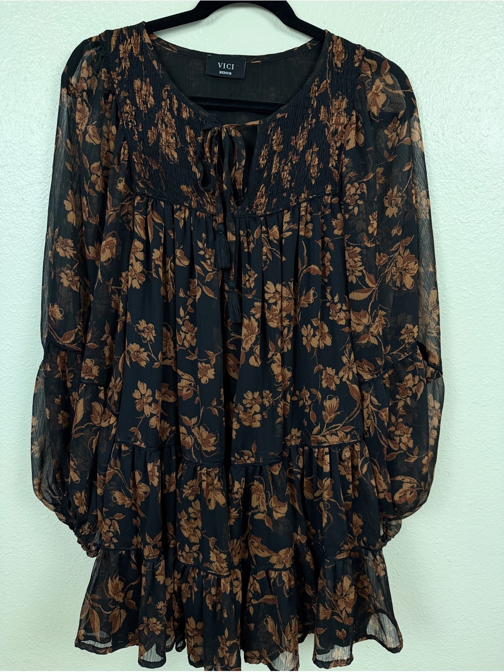 VICI Floral Tiered Mini Dress Boho Cottagecore Medium